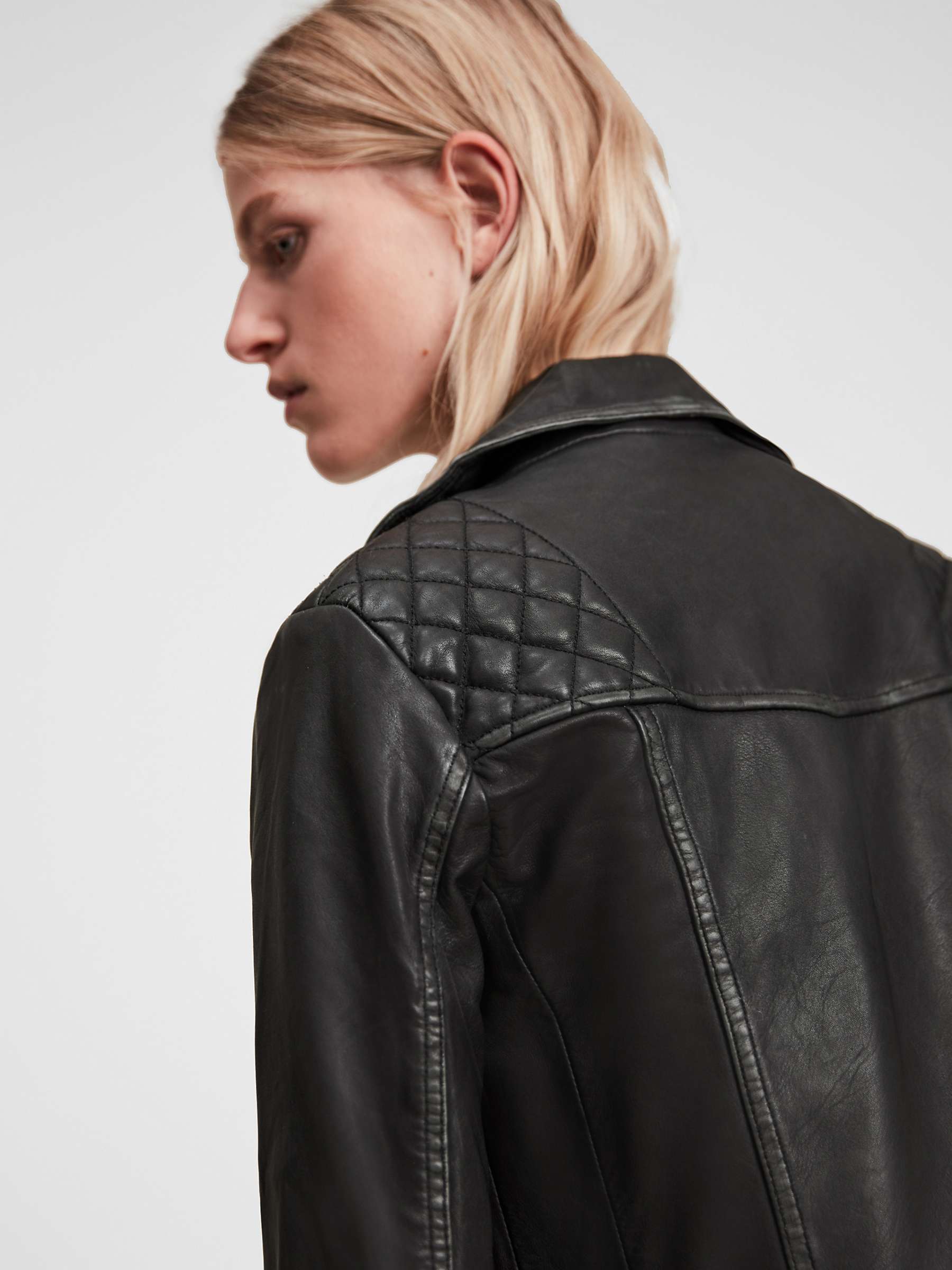 Buy AllSaints Leather Cargo Biker Jacket, Black/Grey Online at johnlewis.com