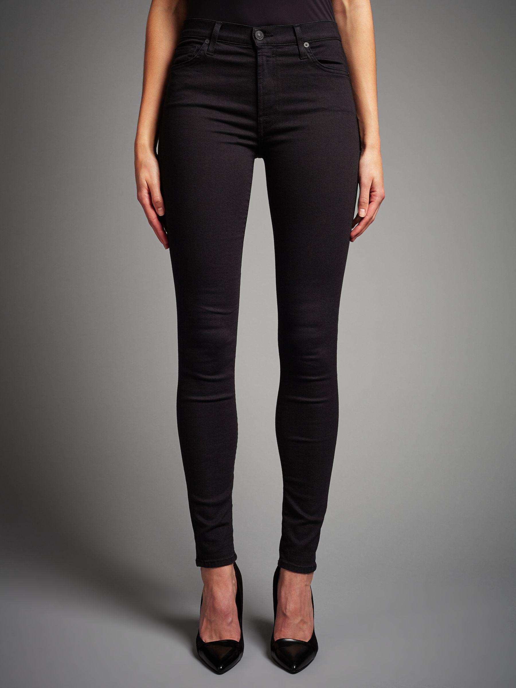 7 For All Mankind High-Waist Skinny Jeans, Phoenix Black at John Lewis ...