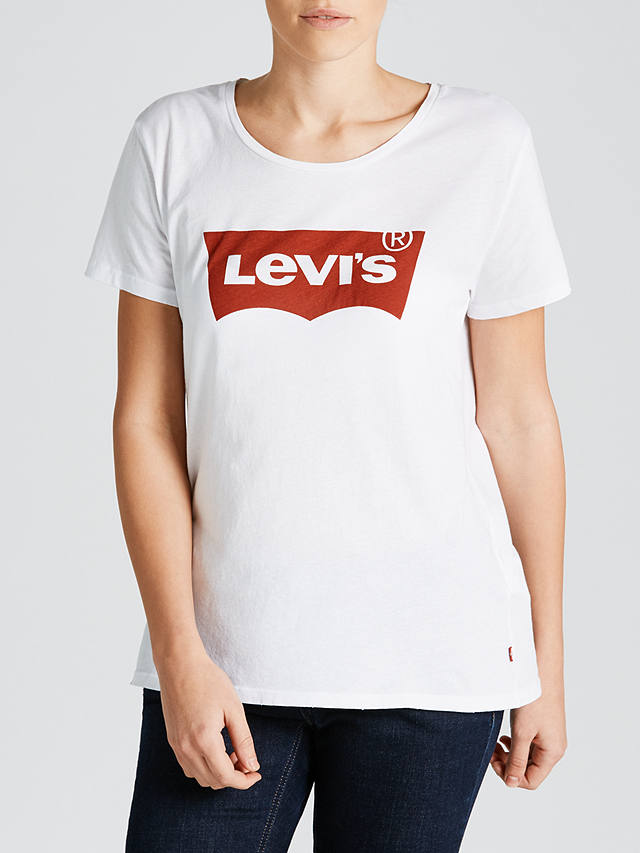 Levi's The Perfect Batwing Logo T-Shirt, White/Red at John Lewis & Partners