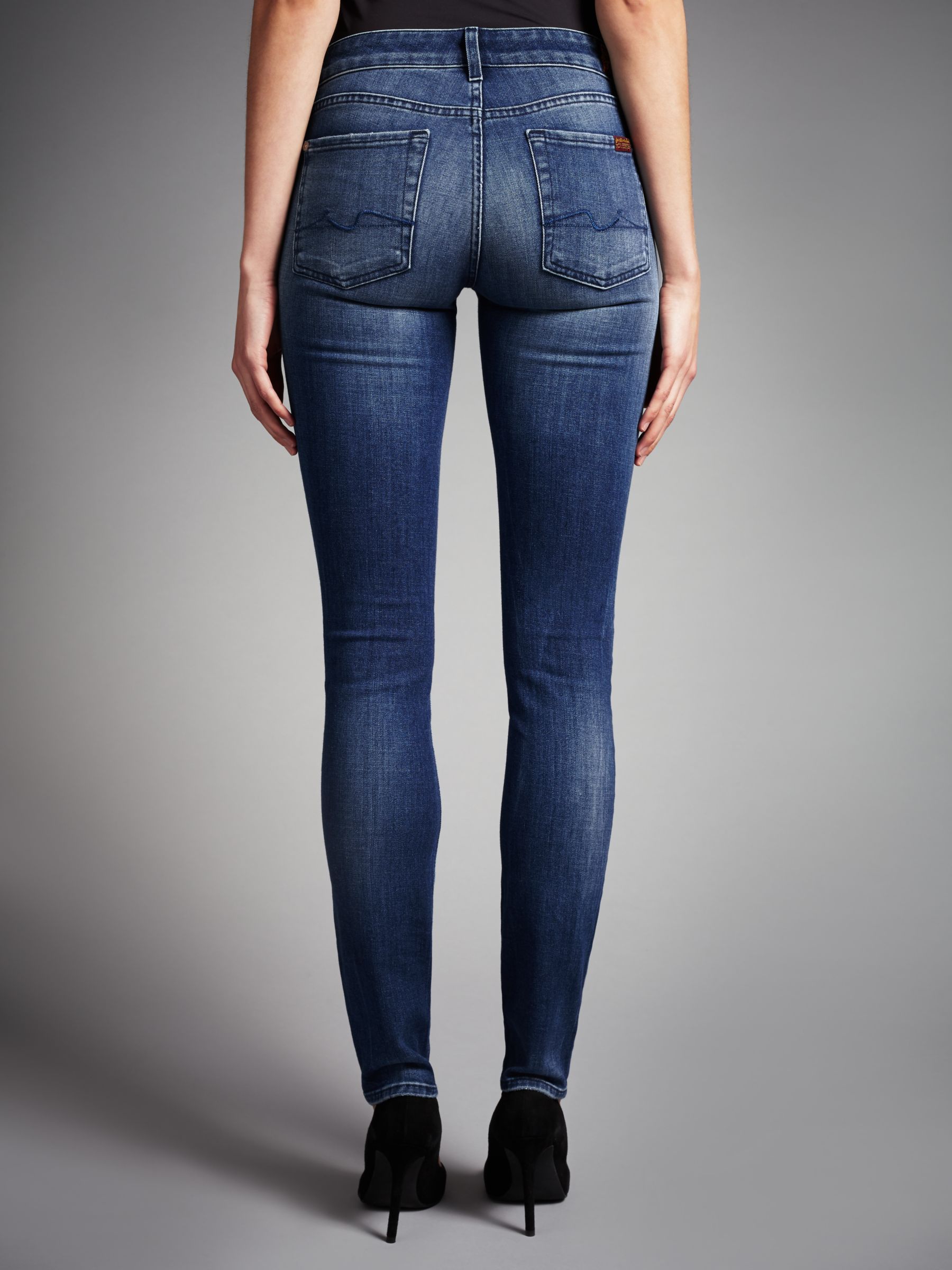 7 For All Mankind Cristen Mid Rise Skinny Jeans Left Hand Dark At John Lewis Partners