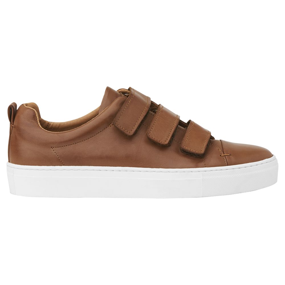 Whistles Aith Flat Rip Tape Trainers, Tan Leather