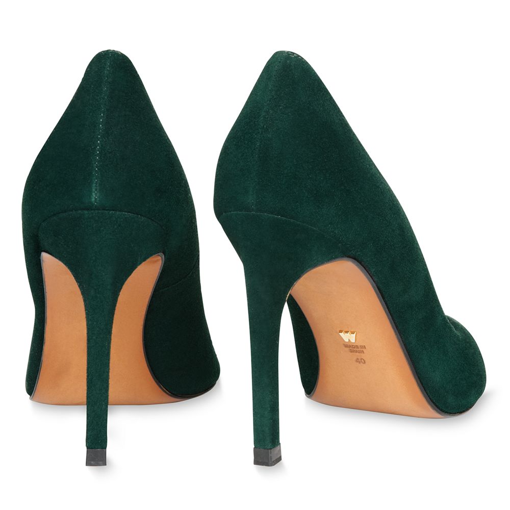 Whistles Cornel High Heeled Stiletto Court Shoes, Dark Green Suede, 3