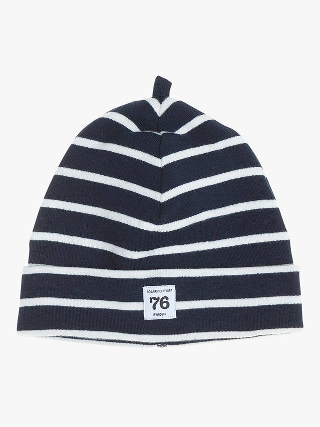 Polarn O. Pyret Baby GOTS Organic Cotton Stripe Beanie Hat, Blue