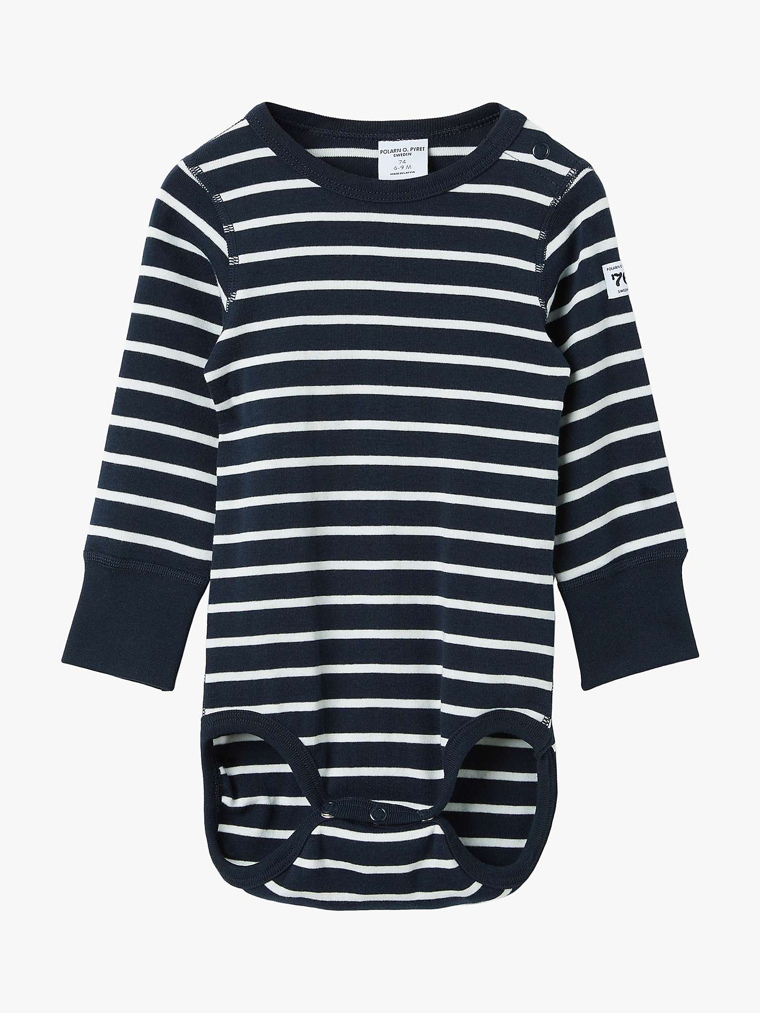 Buy Polarn O. Pyret Baby GOTS Organic Cotton Stripe Long Sleeve Bodysuit, Blue Online at johnlewis.com
