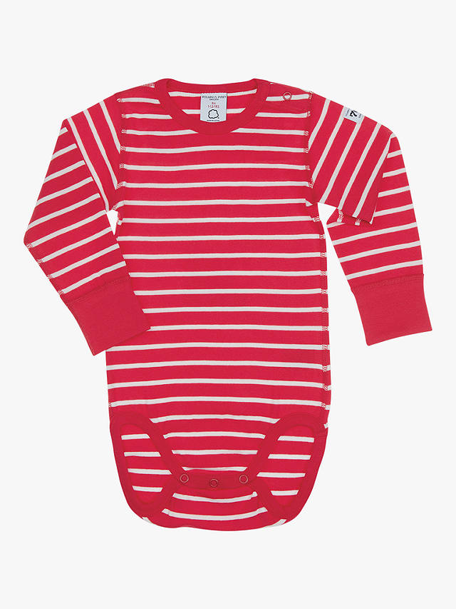 Polarn O. Pyret Baby GOTS Organic Cotton Stripe Long Sleeve Bodysuit, Red