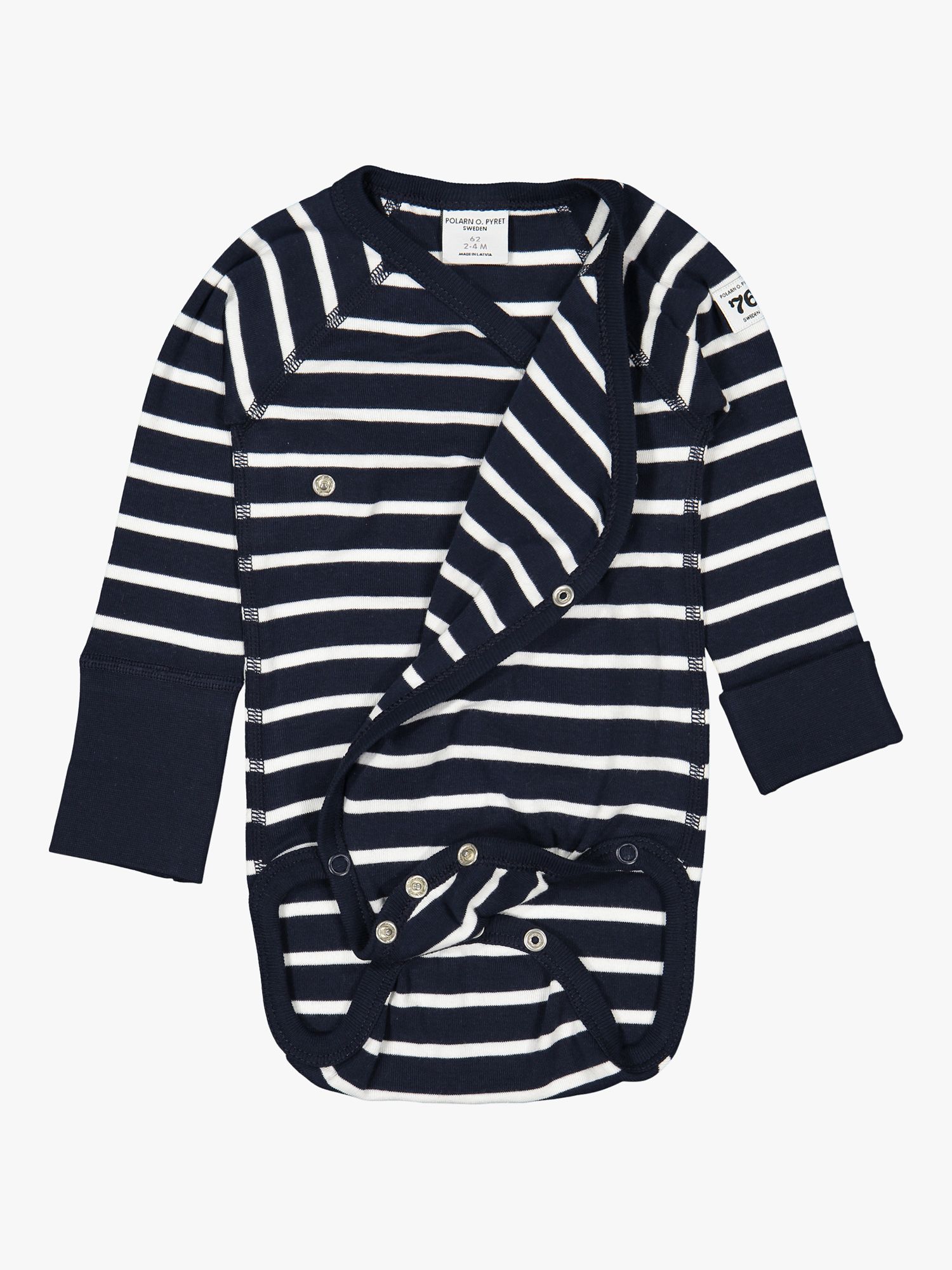 Polarn O. Pyret Baby GOTS Organic Cotton Stripe Wraparound Bodysuit, Blue, Early baby