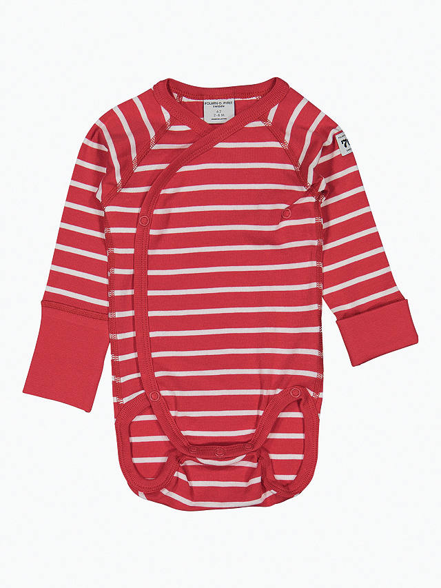 Polarn O. Pyret Baby GOTS Organic Cotton Stripe Wraparound Bodysuit, Red