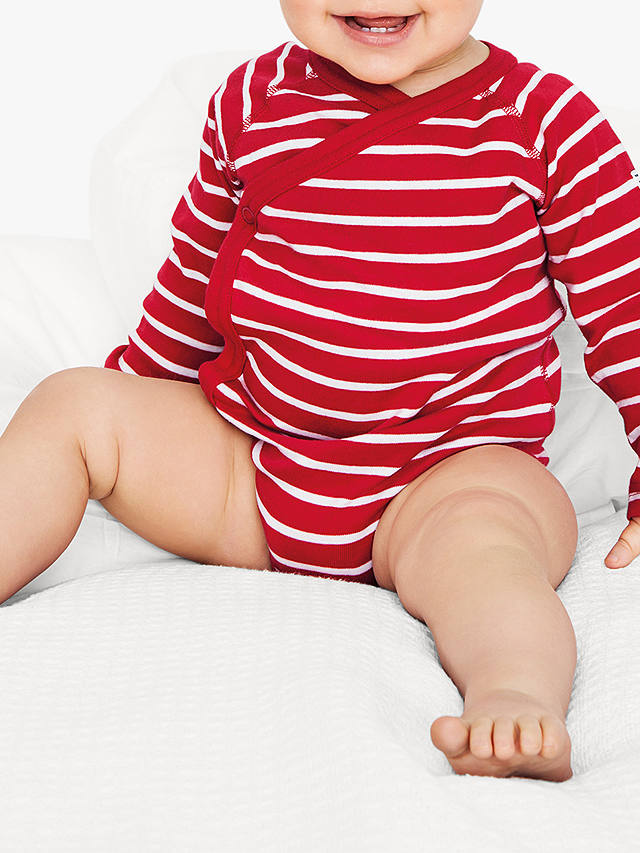 Polarn O. Pyret Baby GOTS Organic Cotton Stripe Wraparound Bodysuit, Red
