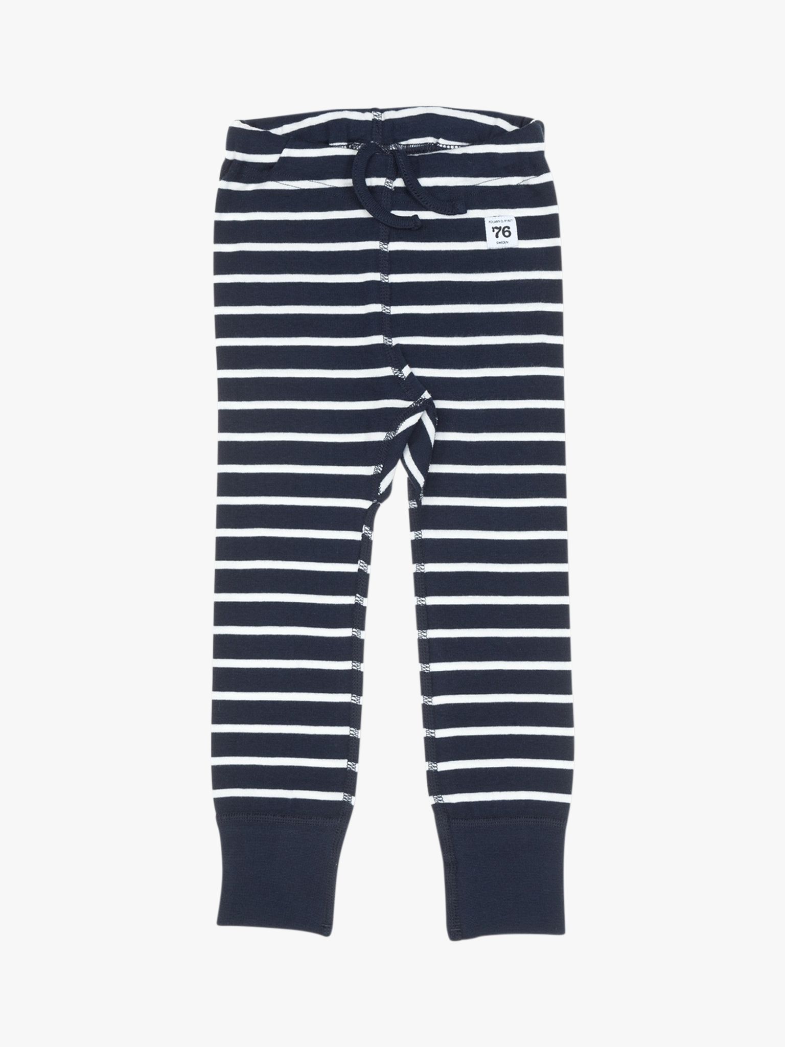 Polarn O. Pyret Children's GOTS Organic Cotton Stripe Leggings, Navy, 6-8 years