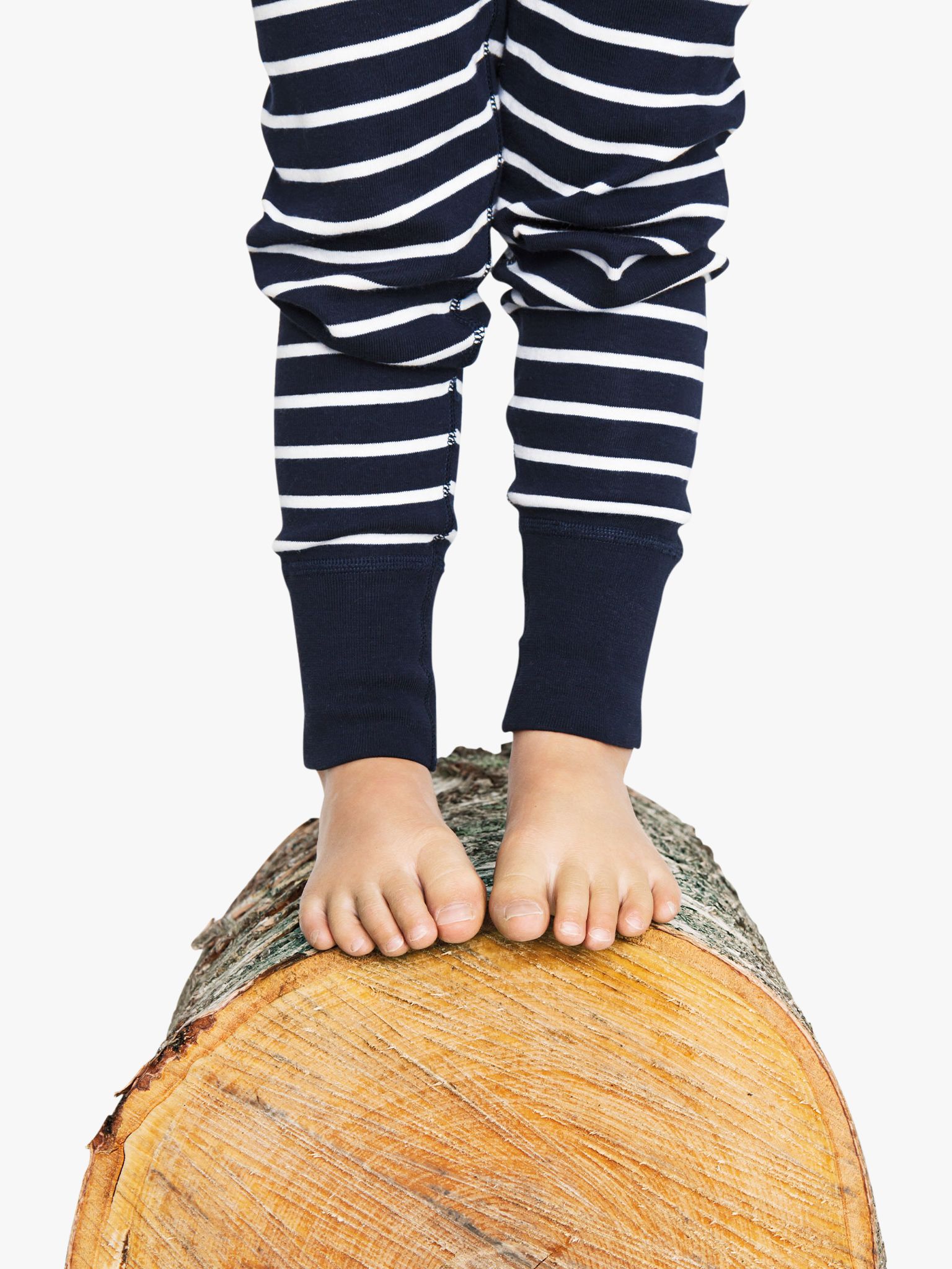 Polarn O. Pyret Children's GOTS Organic Cotton Stripe Leggings, Navy, 6-8 years