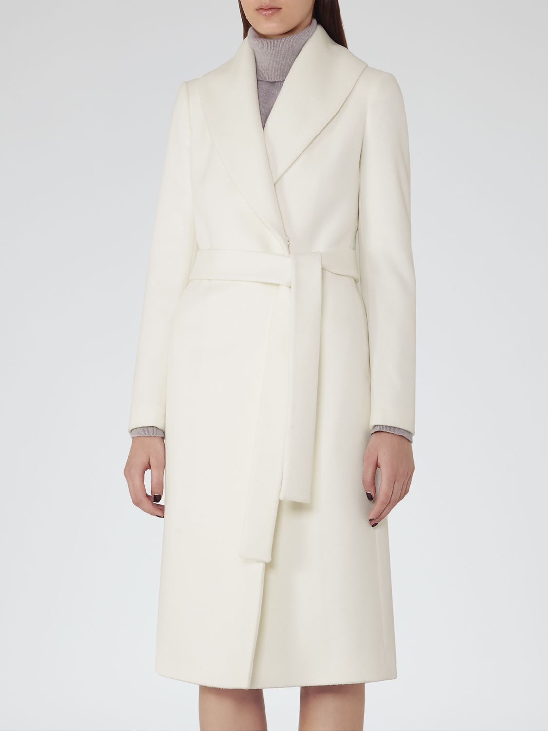 Reiss Enna Longline Wrap Coat, Off White