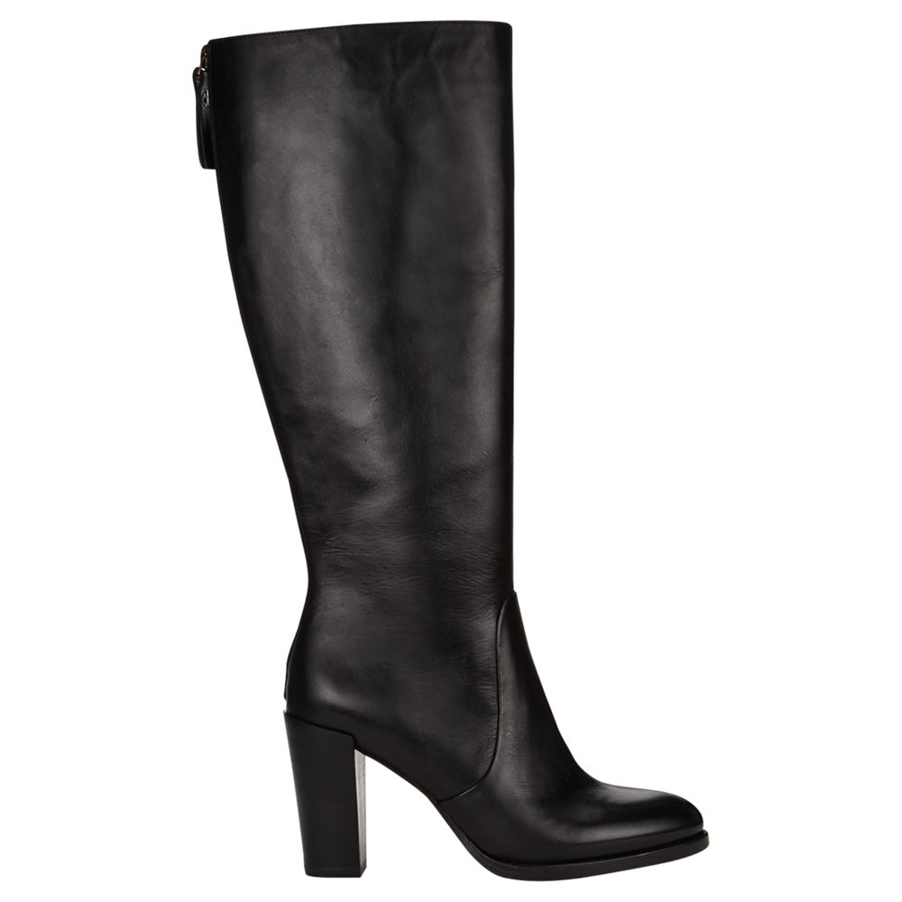 Jigsaw Collette Block Heeled Knee High Boots, Black Leather