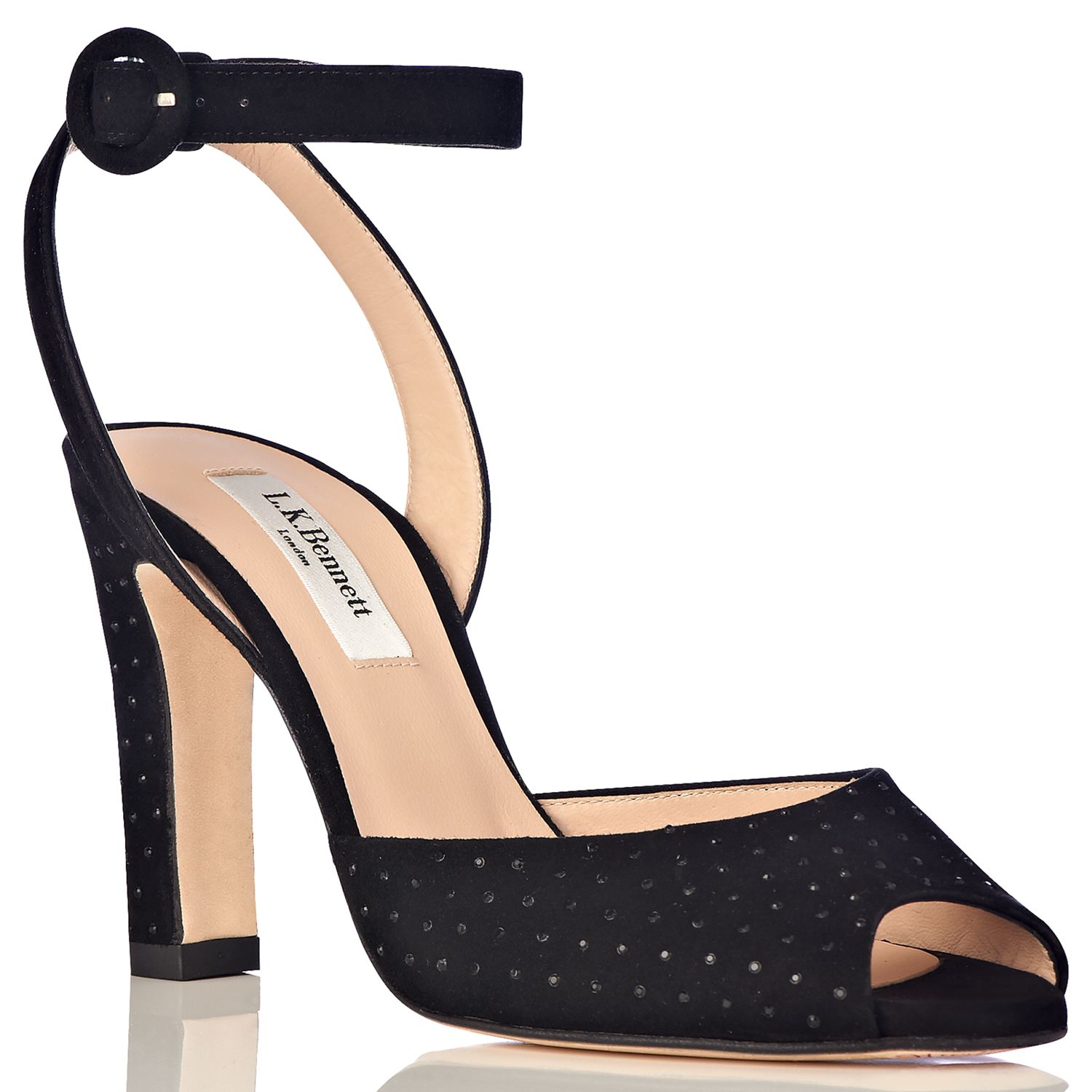 L.K. Bennett Sansa Block Heeled Sandals, Black Suede at John Lewis ...