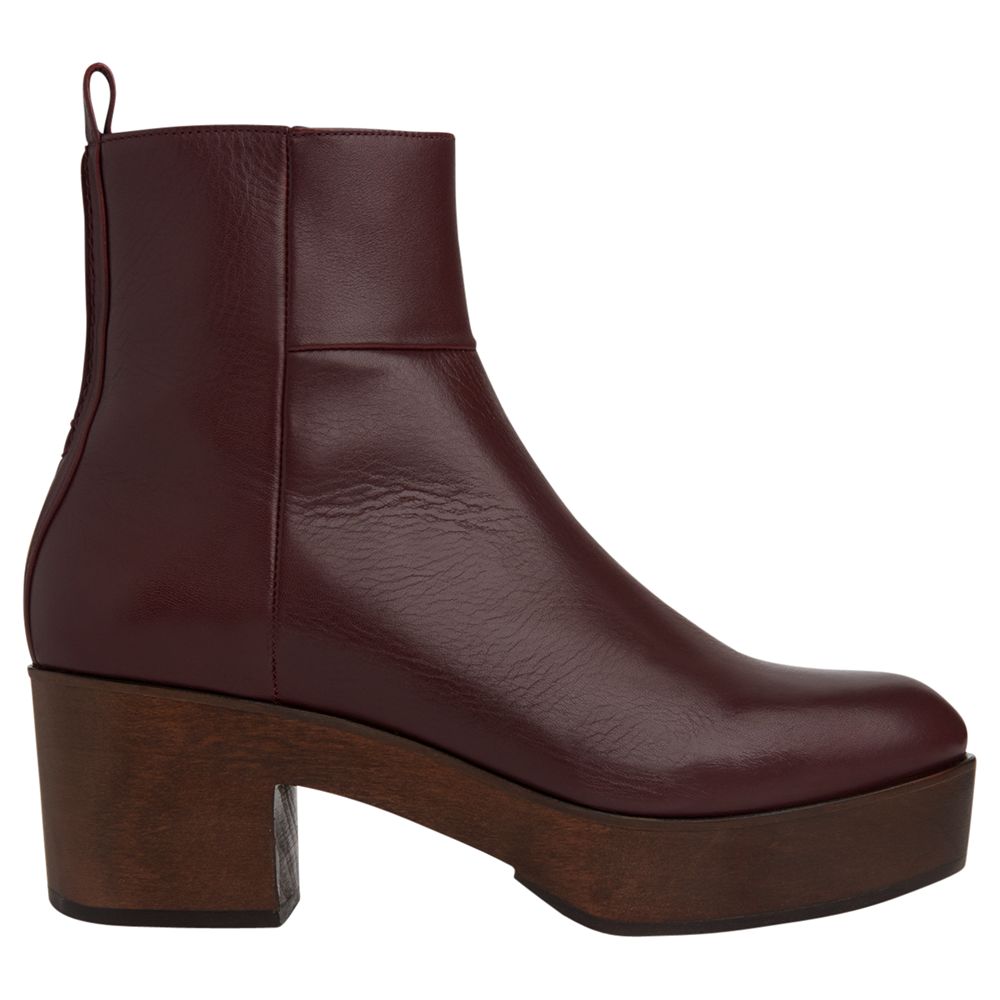 Whistles Helle Block Heeled Clog Ankle Boots, Burgundy Leather