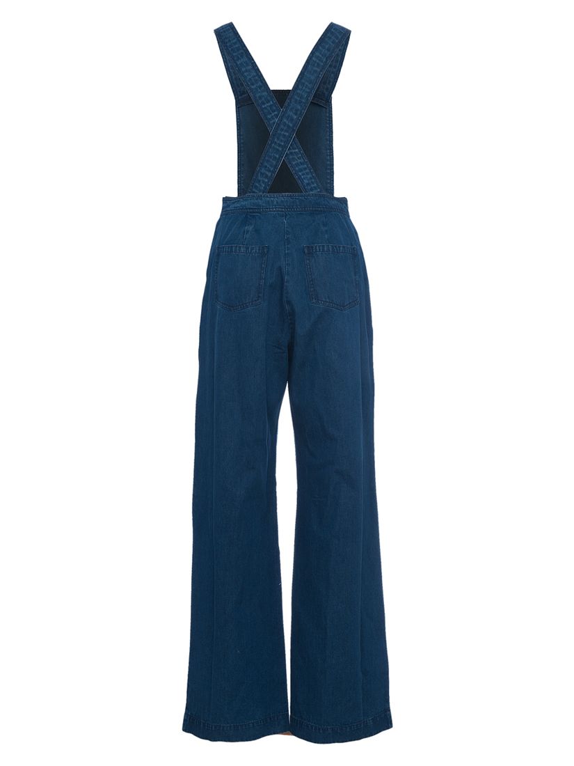 French Connection Riviera Denim Wide Leg Dungarees, Stone