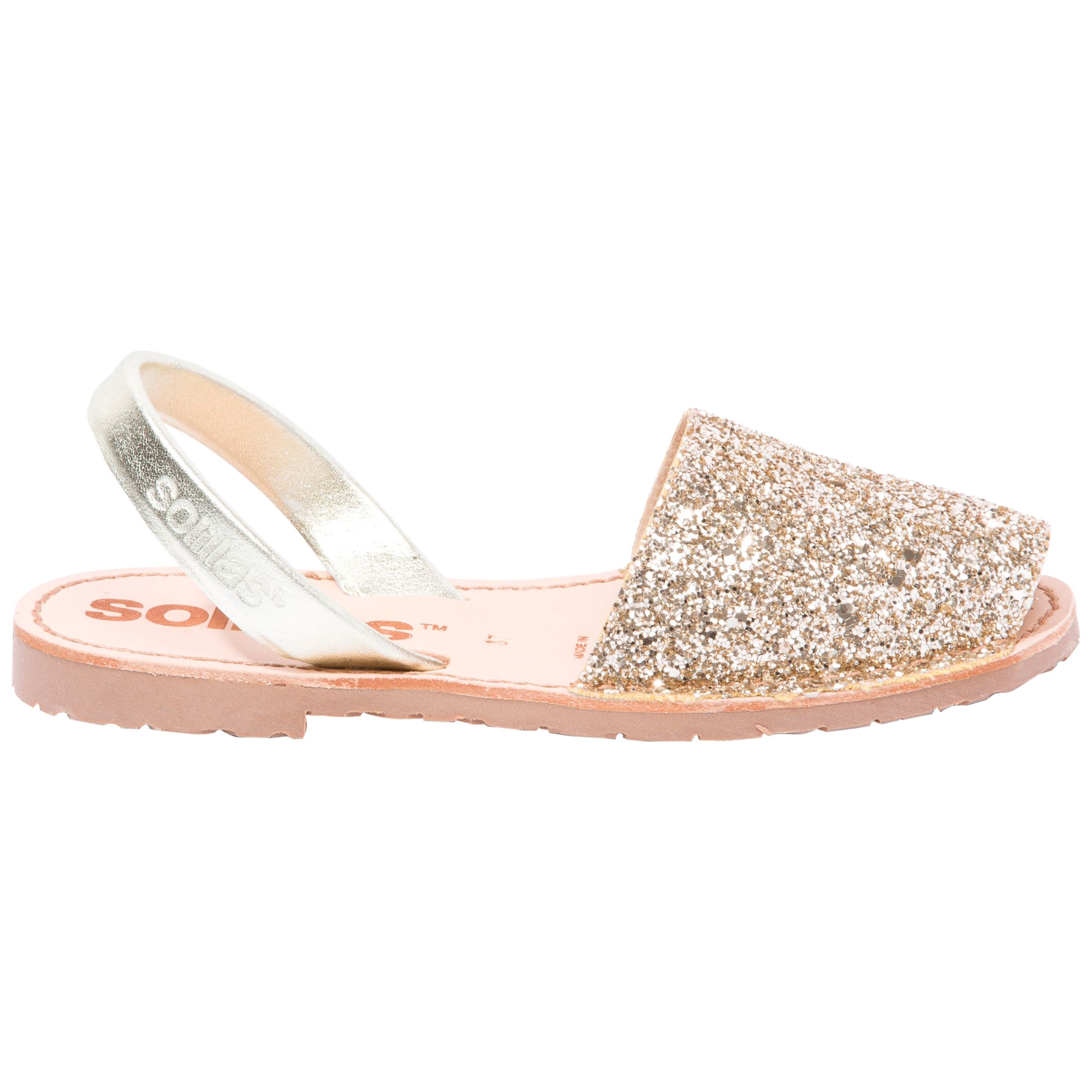 Solillas Original Two Part Sandals, Gold Glitter at John Lewis & Partners