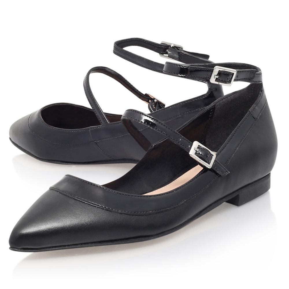 Carvela Lucy Cross Strap Pointed Toe Flat Pumps, Black Leather