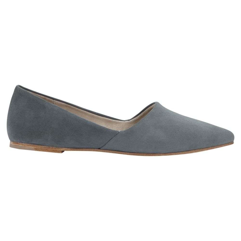 Jigsaw Clara Suede Pointed Ballerina Shoes, Blue at John Lewis & Partners