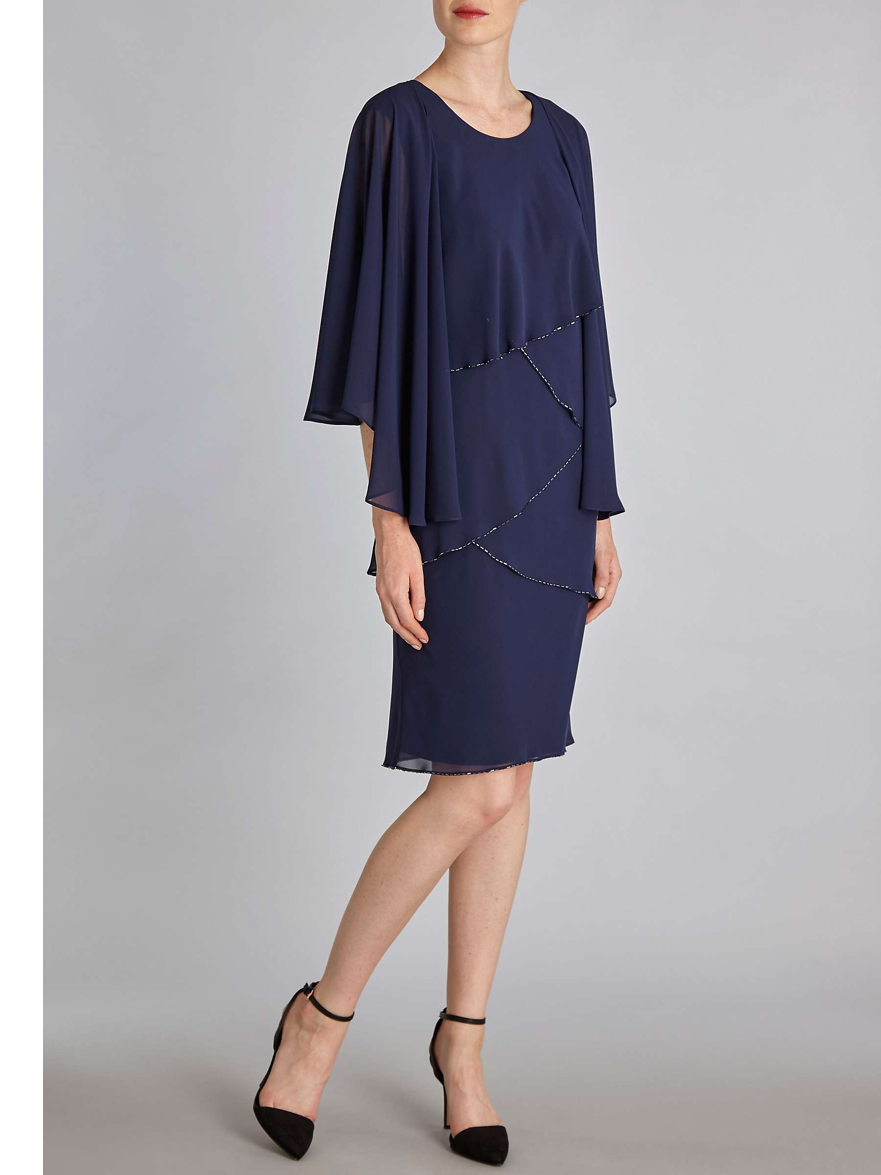 Buy Gina Bacconi Chiffon Shawl and Beaded Edge Dress, Navy Online at johnlewis.com