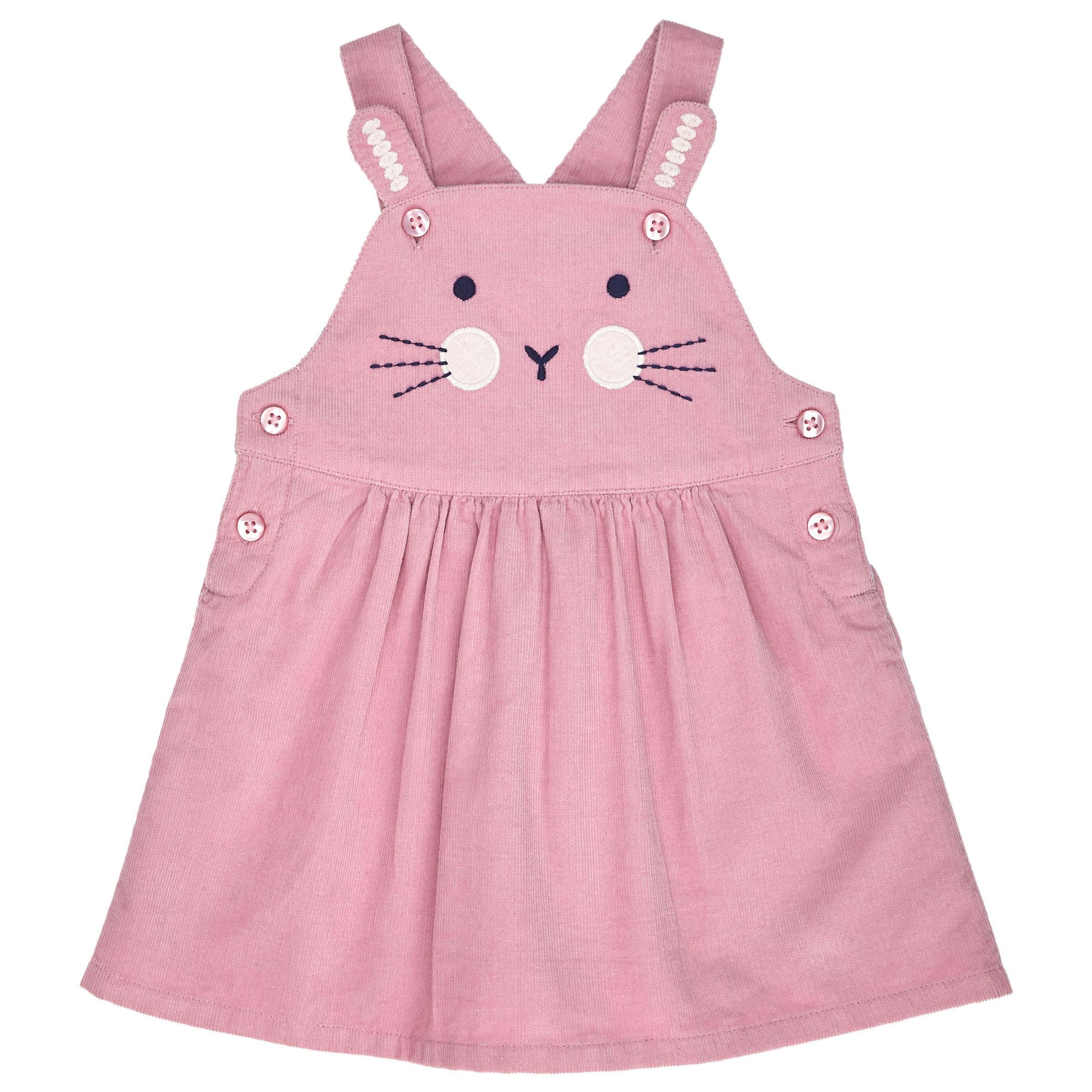 John Lewis Baby Bunny Face Pinafore Dress, Pink at John Lewis & Partners