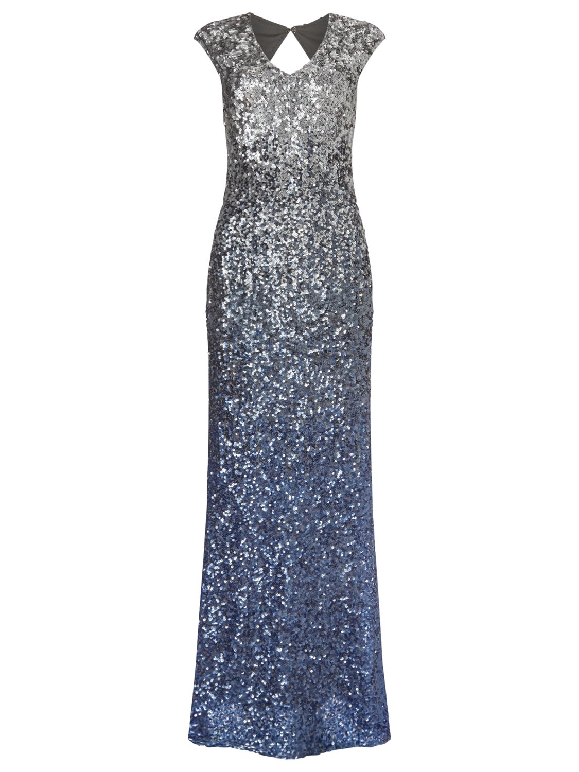 silver and blue sequin dress