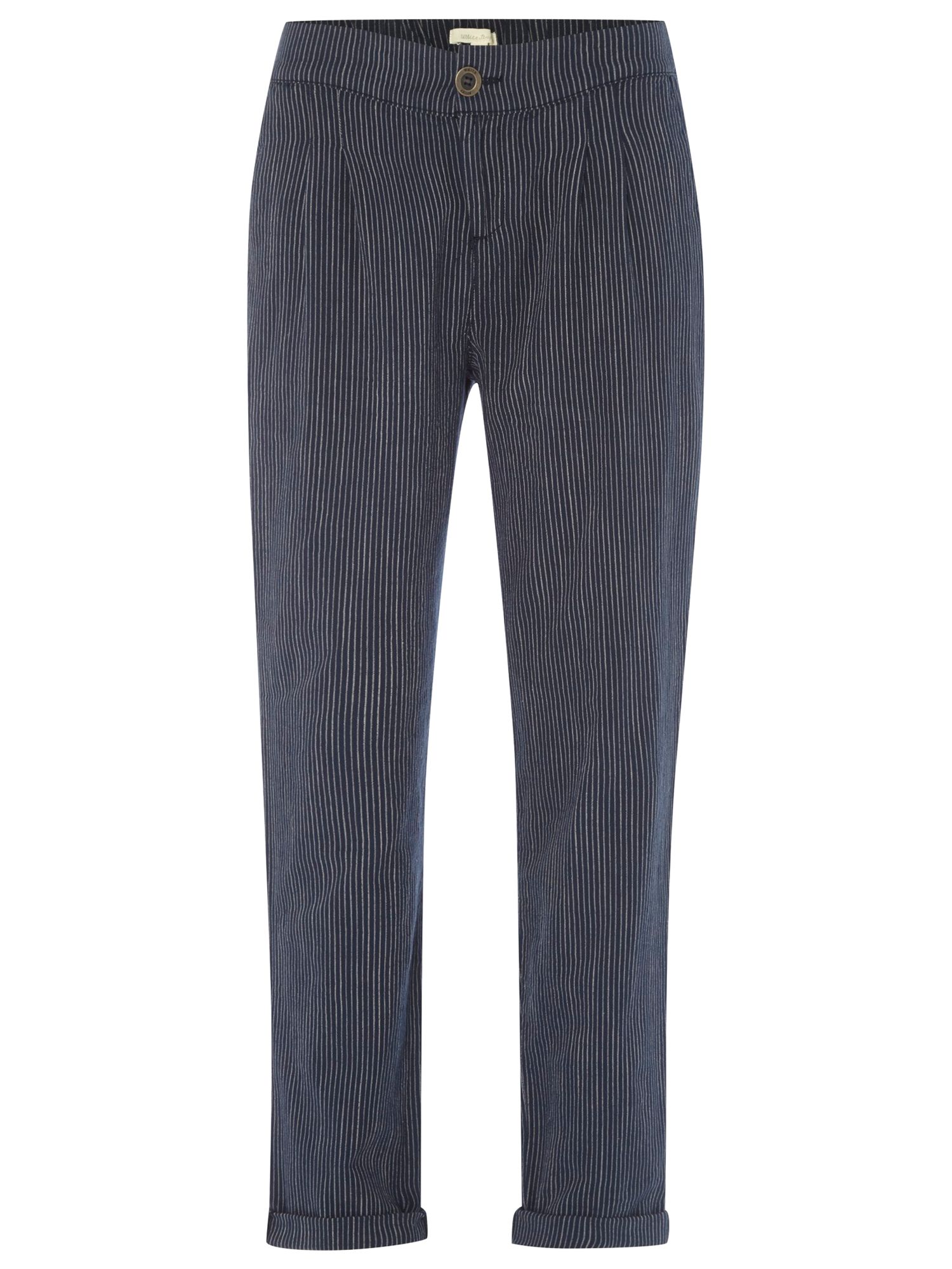 navy white striped trousers