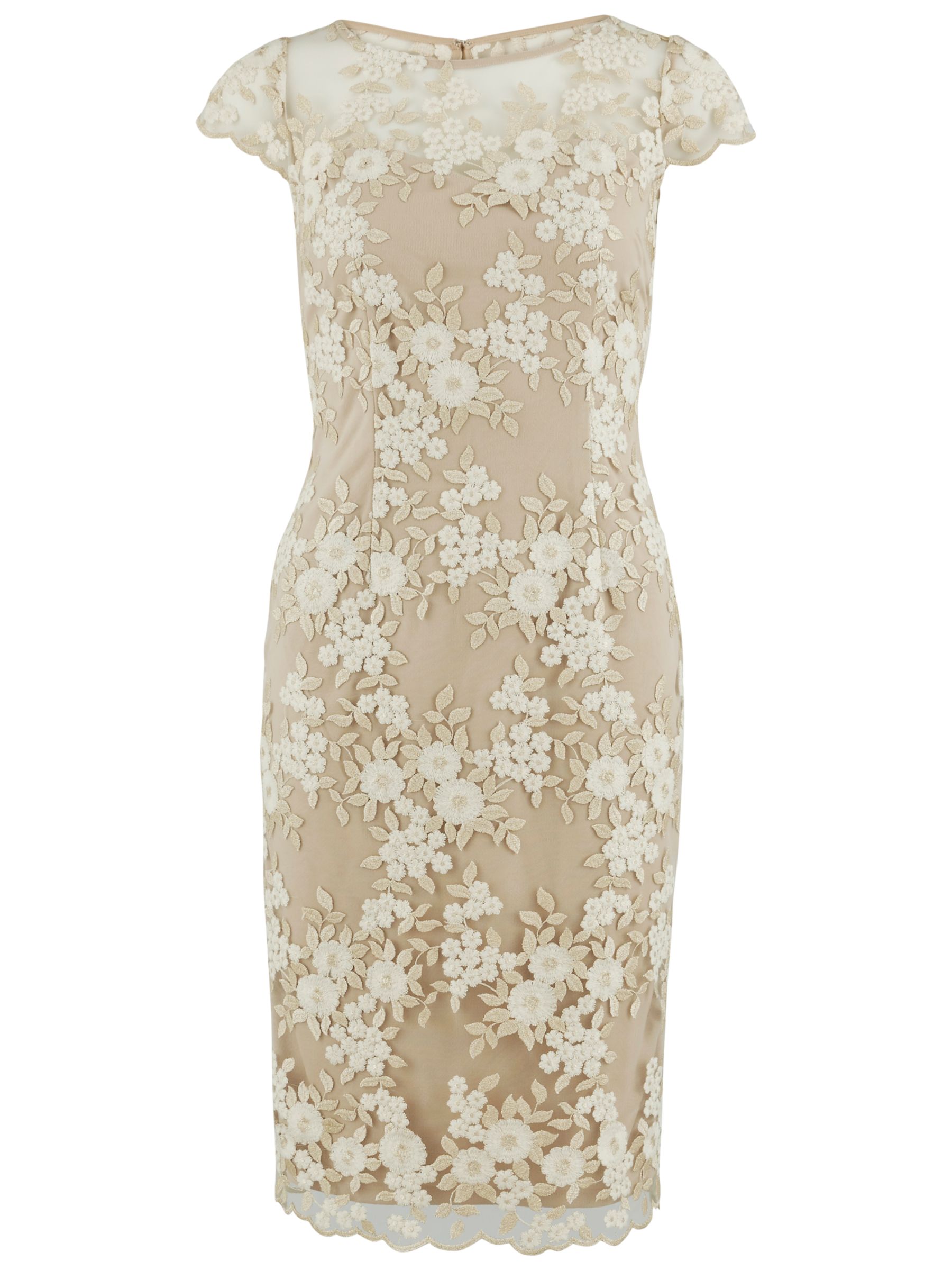 Gina Bacconi Dainty Floral Tonal Metallic Net Dress, Gold