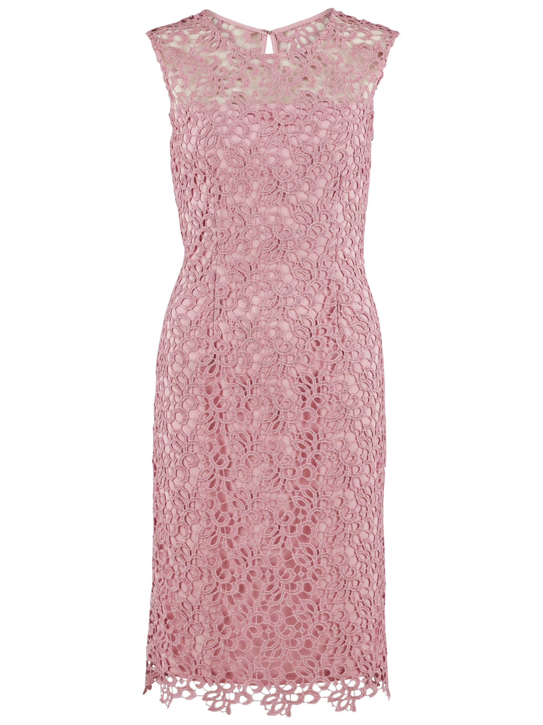 Gina Bacconi Metallic Guipure Dress, Pink at John Lewis & Partners