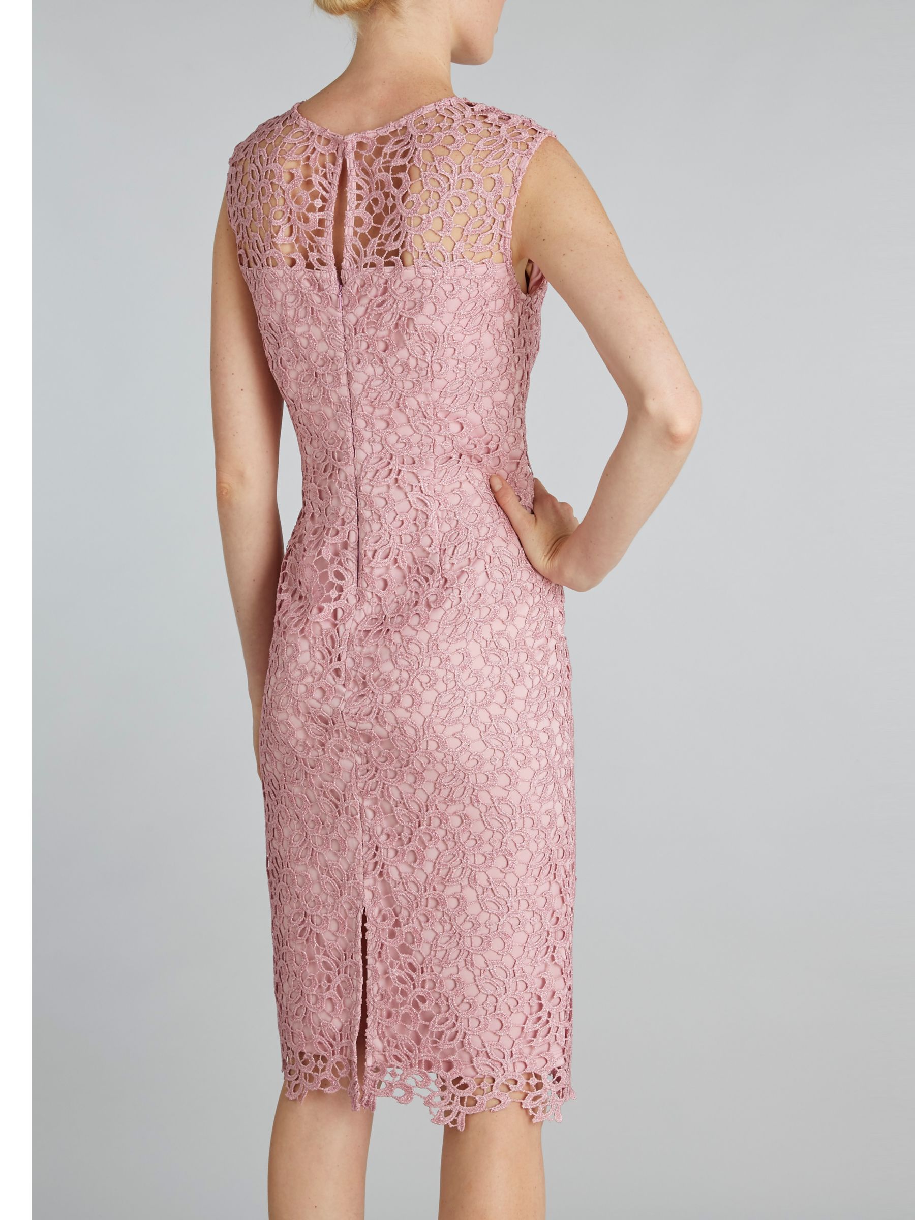 Gina Bacconi Metallic Guipure Dress, Pink at John Lewis & Partners