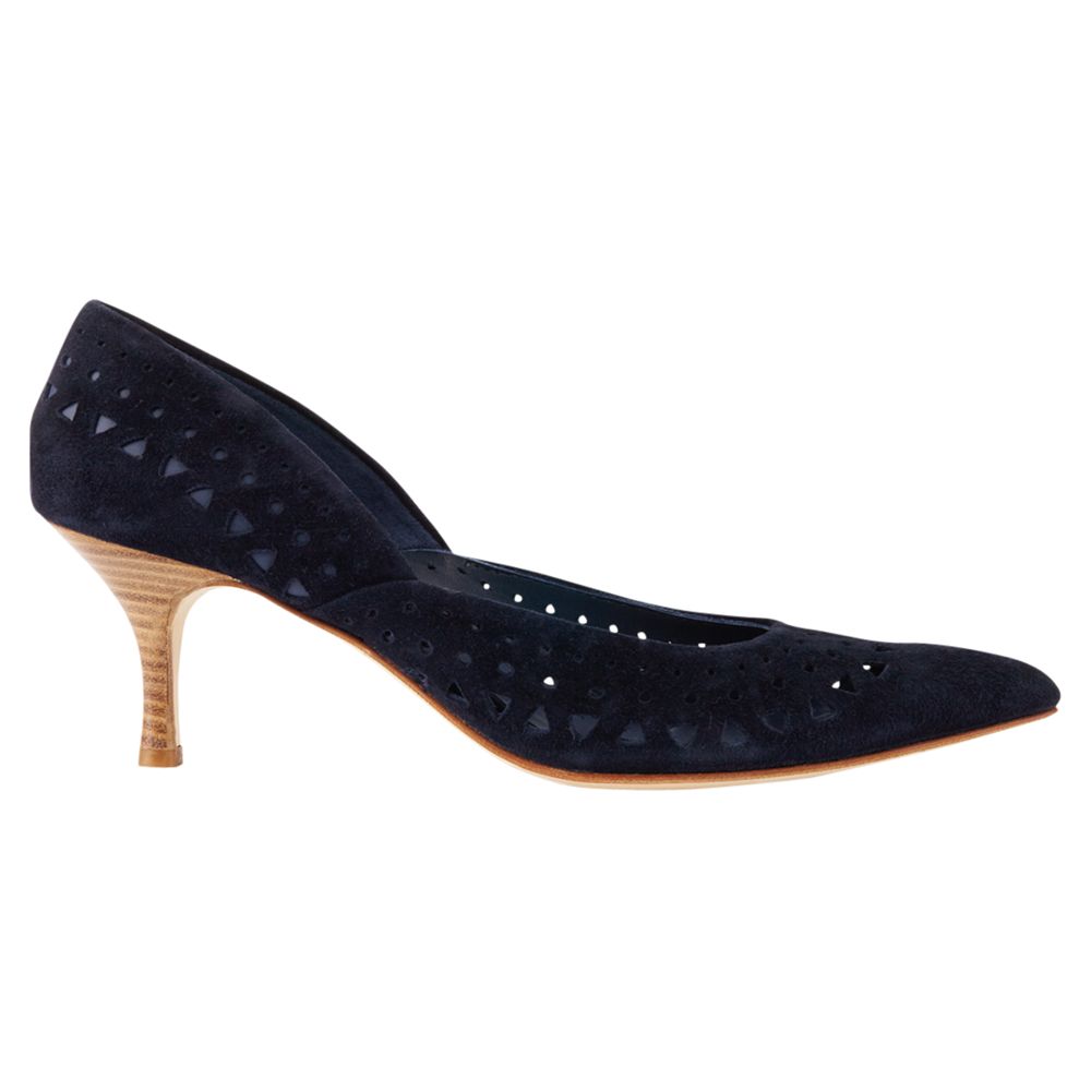 Jigsaw Amber Perforated Court Shoes, Navy Suede, 3