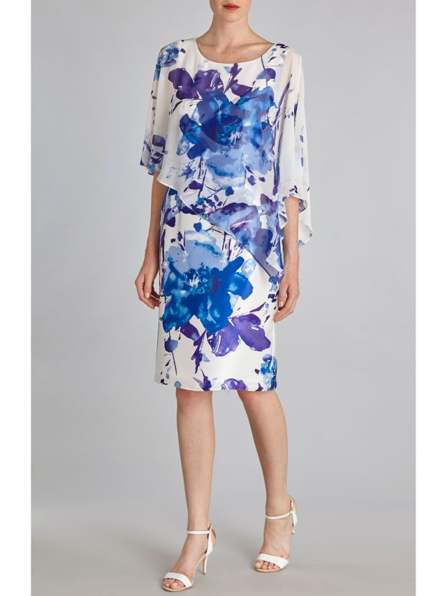 Gina Bacconi Printed Chiffon And Satin Dress, Lilac/Blue, 8