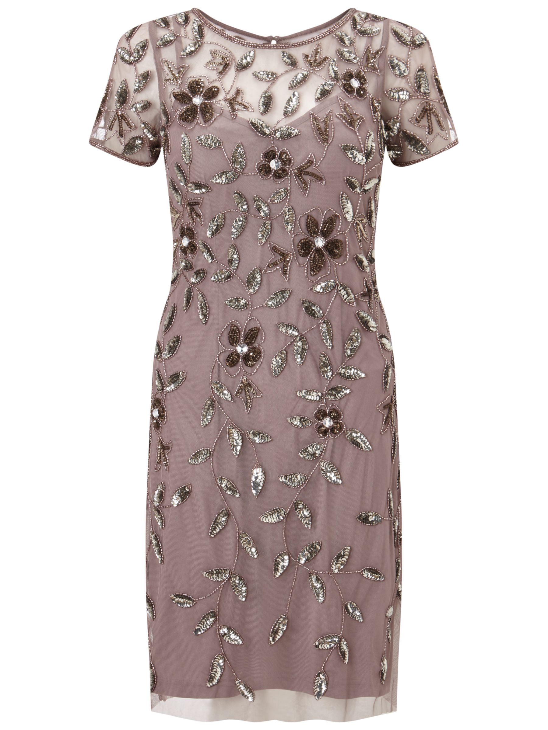 Adrianna Papell Short Sleeve Beaded Cocktail Dress, Stone Pink at John ...