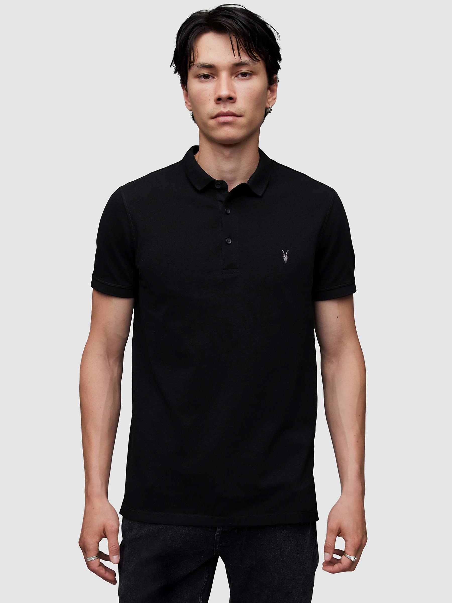 AllSaints Reform Short Sleeve Slim Polo Shirt, Black at John Lewis ...