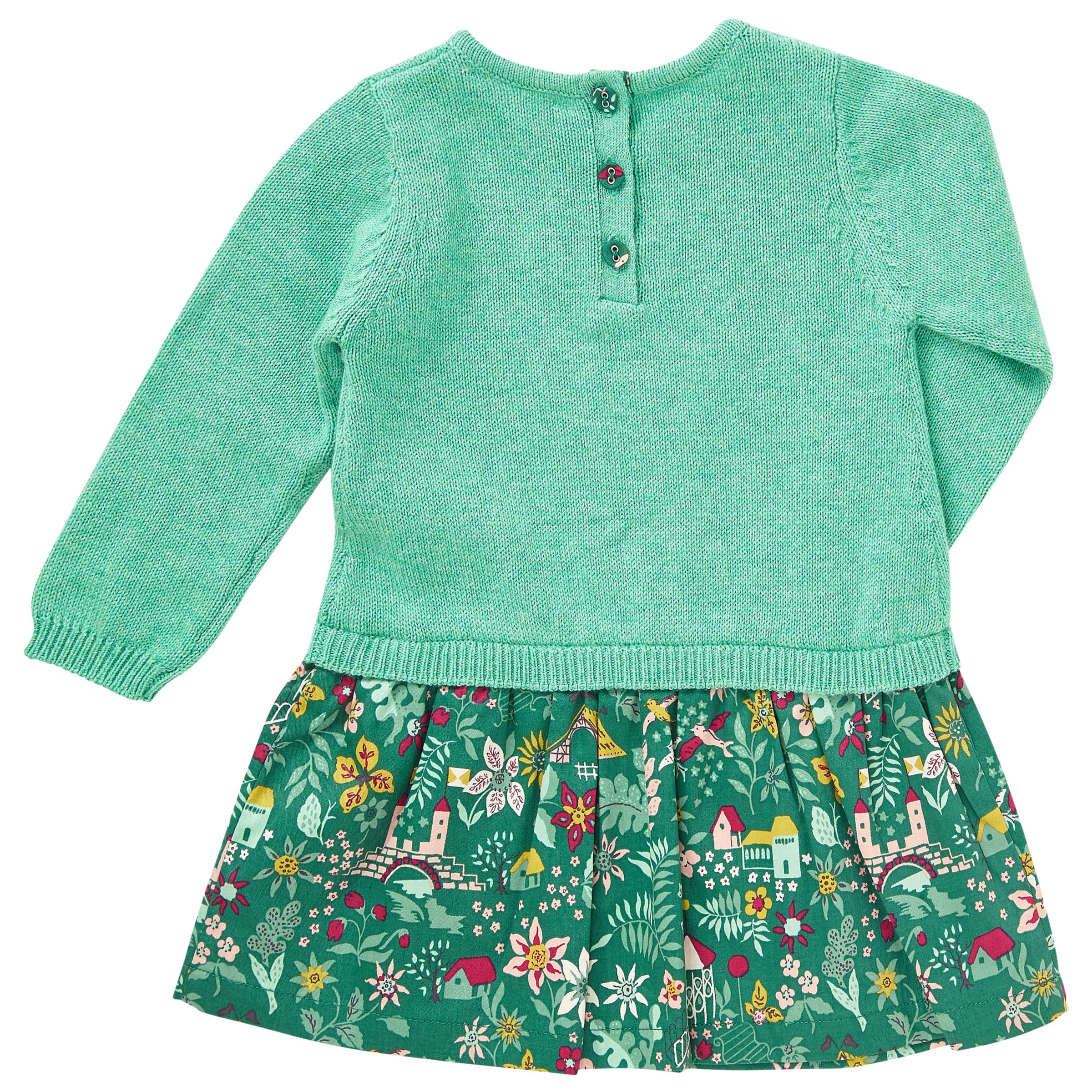 John Lewis & Partners Baby Woodland Print Dress, Green/Pink at John Lewis & Partners