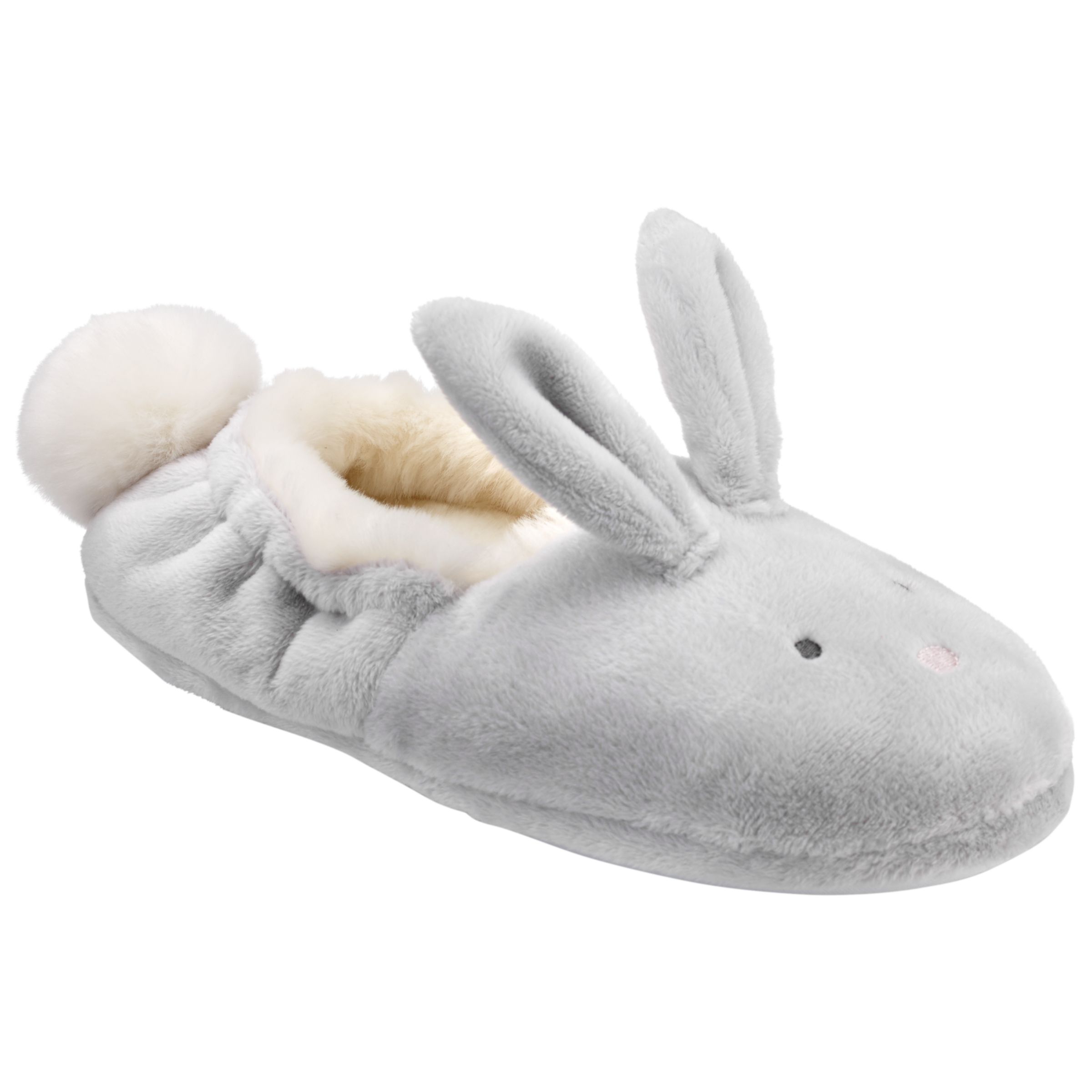 John Lewis & Partners Children's Closed Back Bunny Slippers, Grey, 8 Jnr