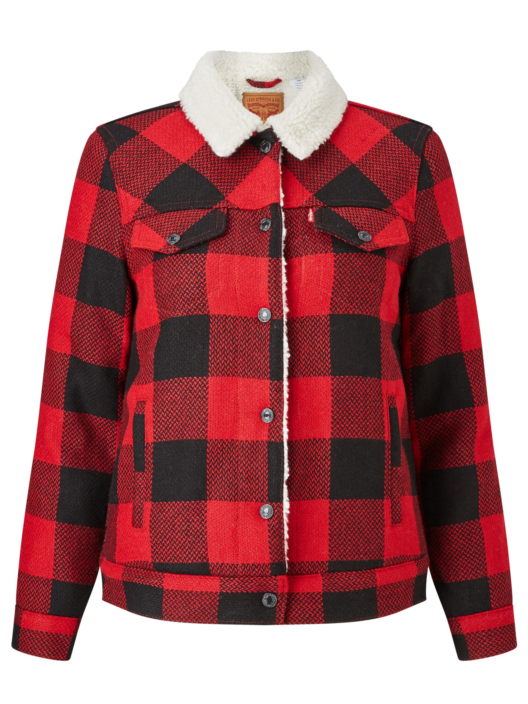 levis sherpa jacket red plaid