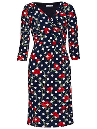 Gina Bacconi Floral Spot Printed Jersey Dress, Navy/Red