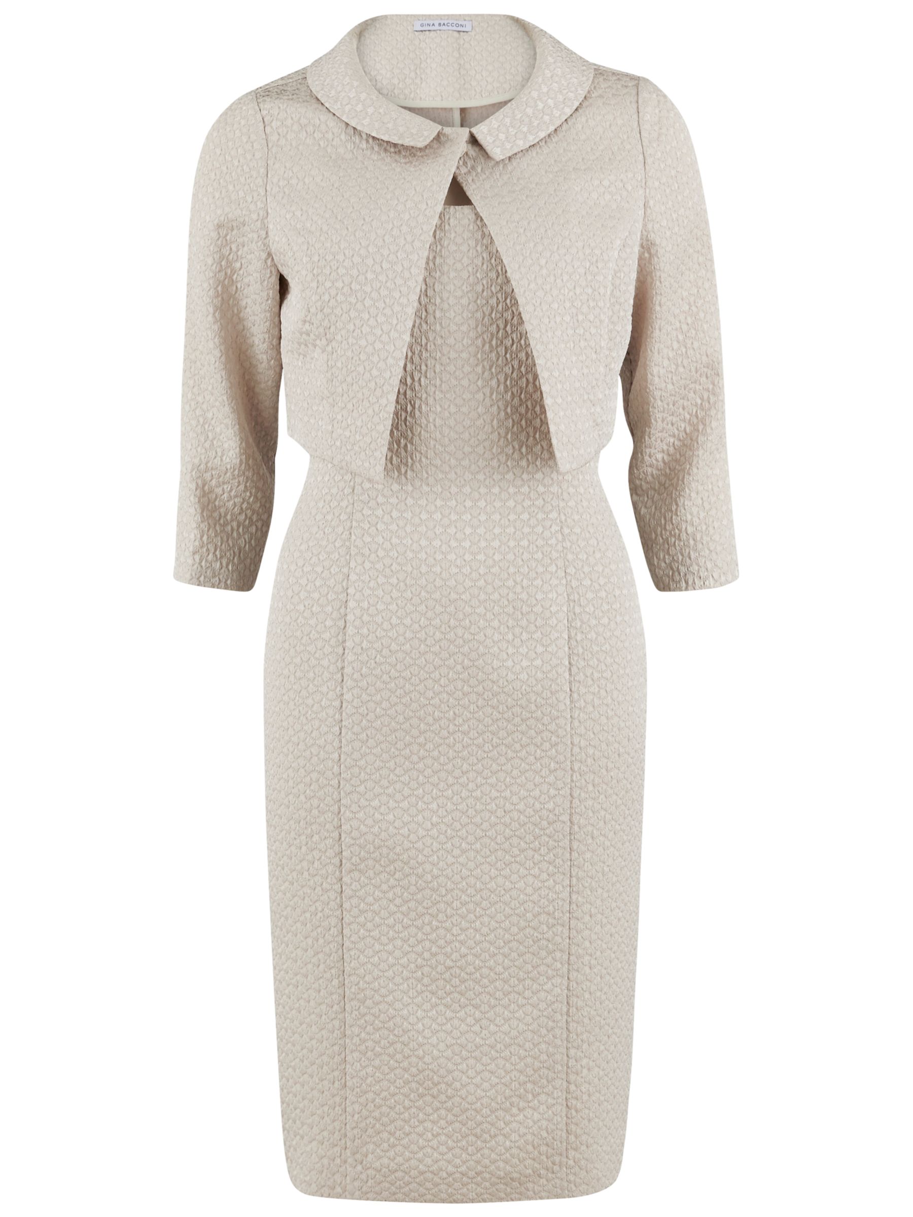 Gina Bacconi Bow Jacquard Dress And Jacket, Beige at John Lewis & Partners