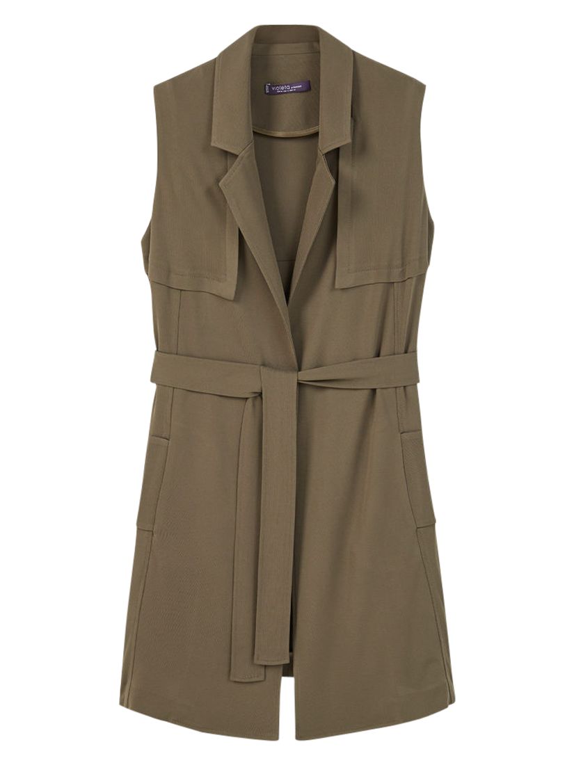 Buy Violeta by Mango Belt Long Gilet, Beige/Khaki | John Lewis