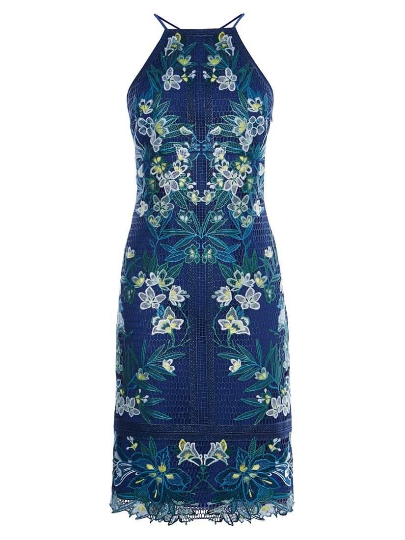 karen millen blue lace embroidered dress