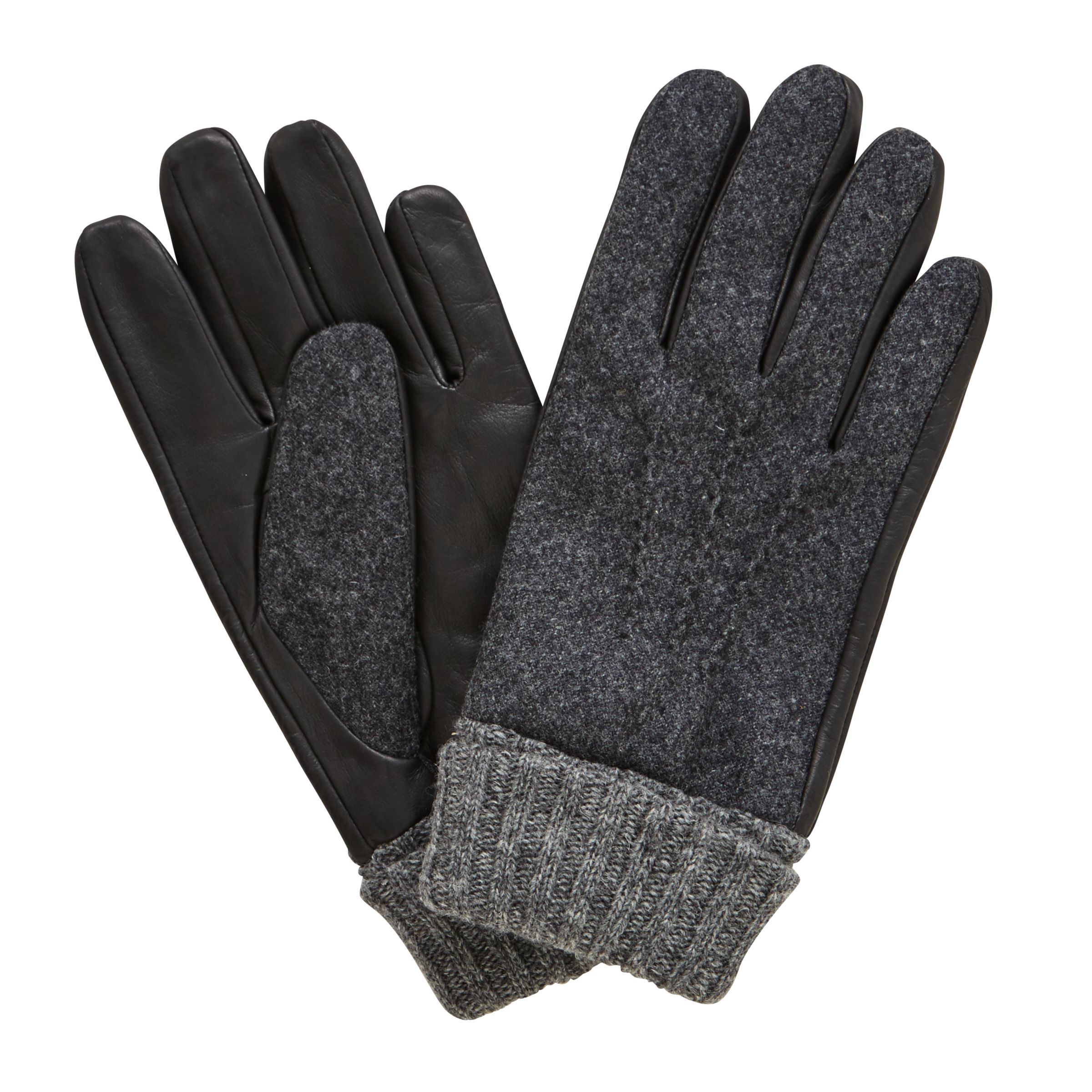 John Lewis Wool Leather Gloves, Black at John Lewis & Partners