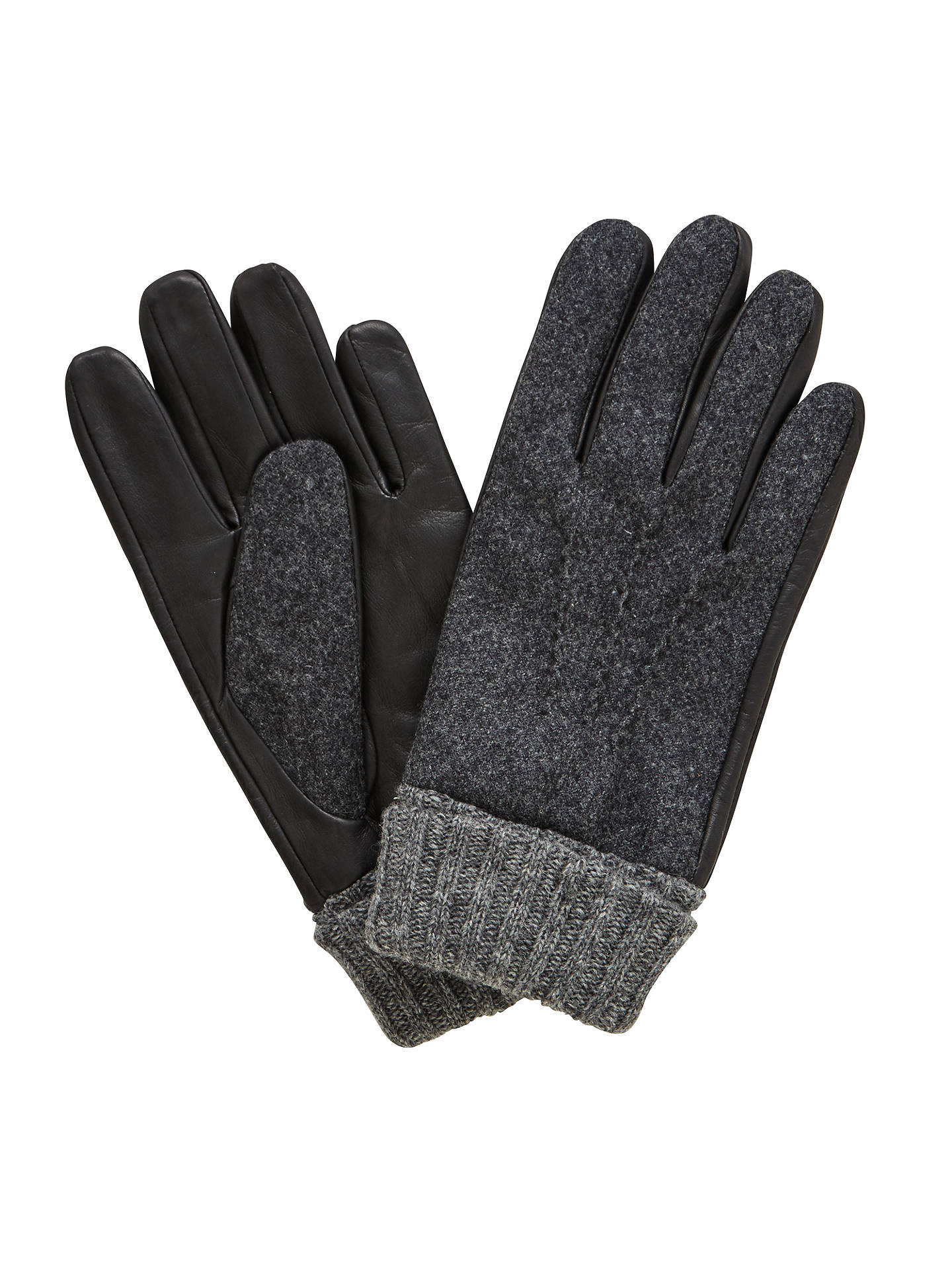 John Lewis Wool Leather Gloves, Black at John Lewis & Partners