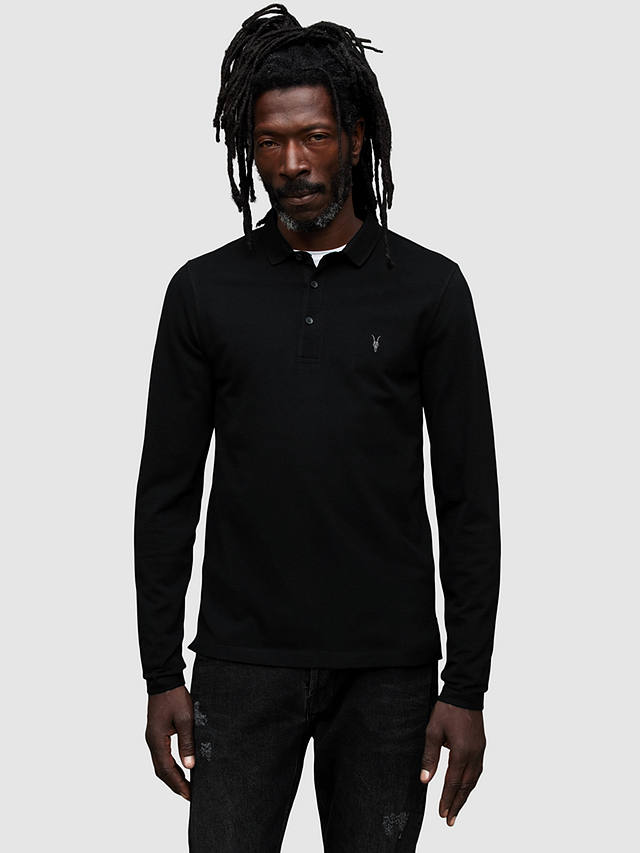 AllSaints Reform Long Sleeve Polo Shirt, Black