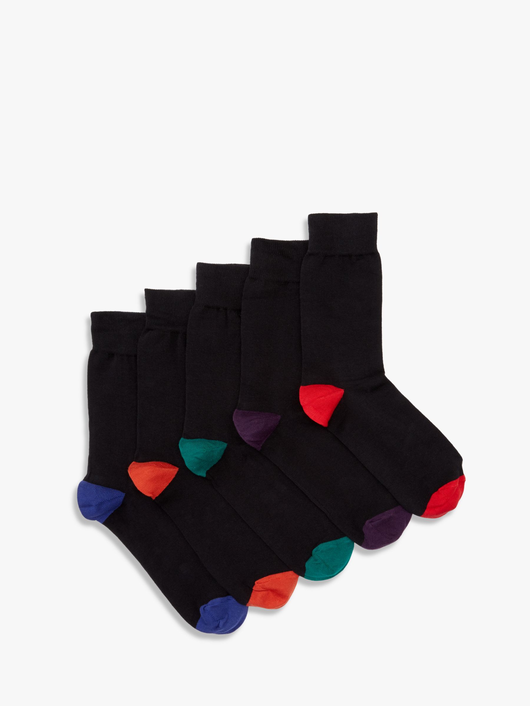 John Lewis & Partners Heel and Toe Socks, Pack of 5, Black, L