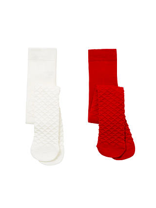 John Lewis & Partners Baby Waffle Tights, Pack of 2, White/Red