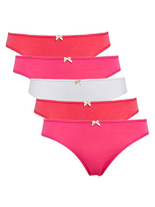 John Lewis & Partners 5 Pack Cotton Bikini Briefs, Pink/Coral
