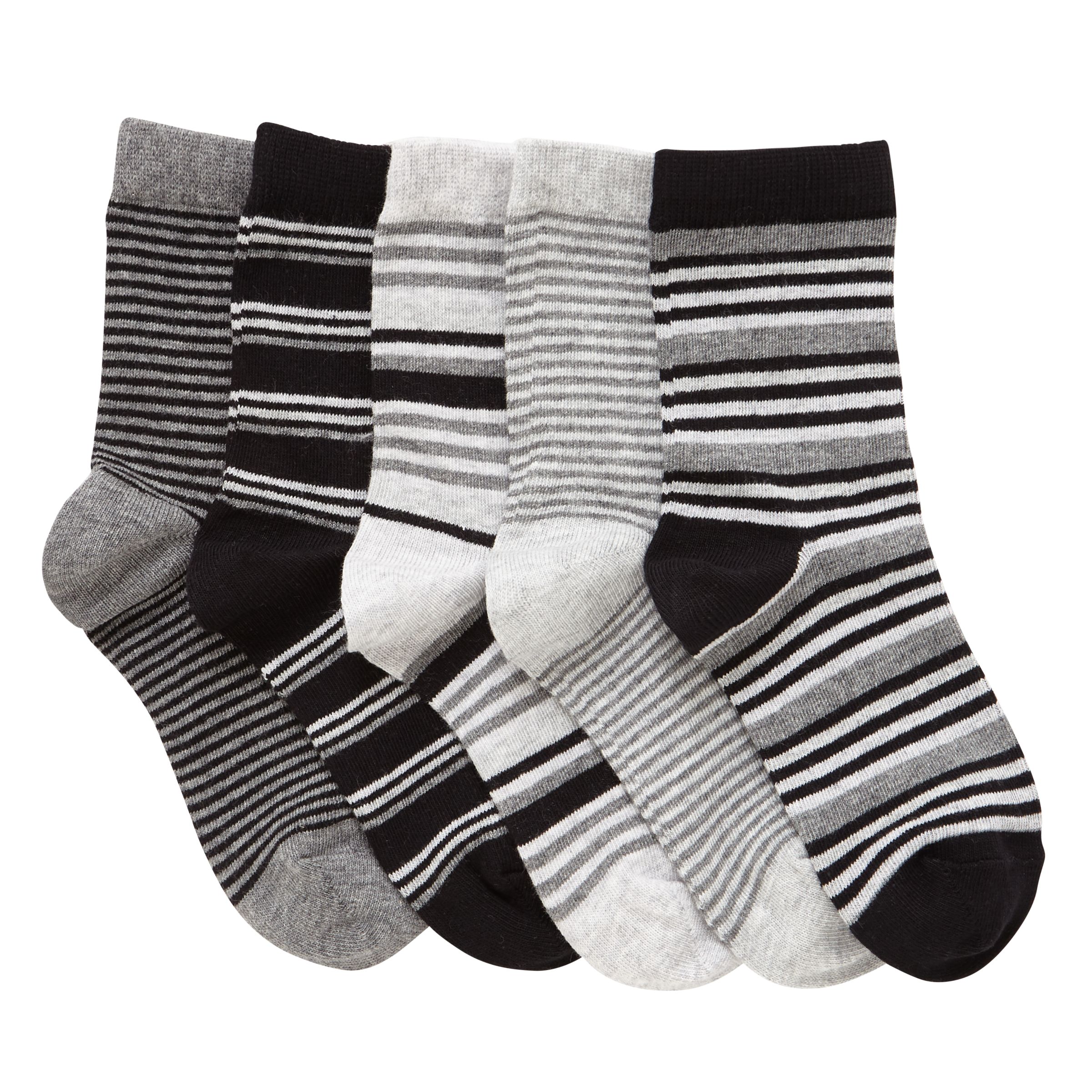 John Lewis Kids' Stripe Socks, Pack of 5, Black