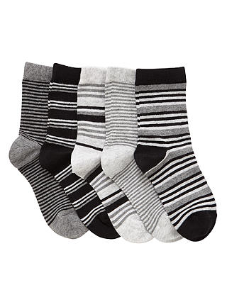 John Lewis Kids' Stripe Socks, Pack of 5, Black