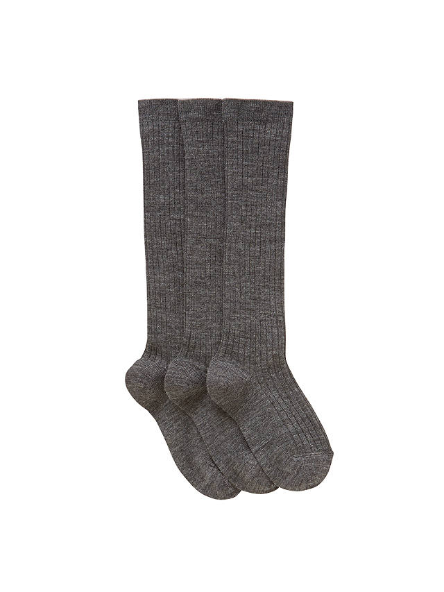 John Lewis Kids' Wool Rich Knee High Socks, Pack of 3, Charcoal