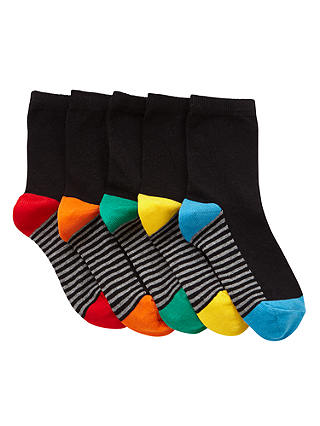 John Lewis & Partners Kids' Contrast Heel Socks, Pack of 5, Black